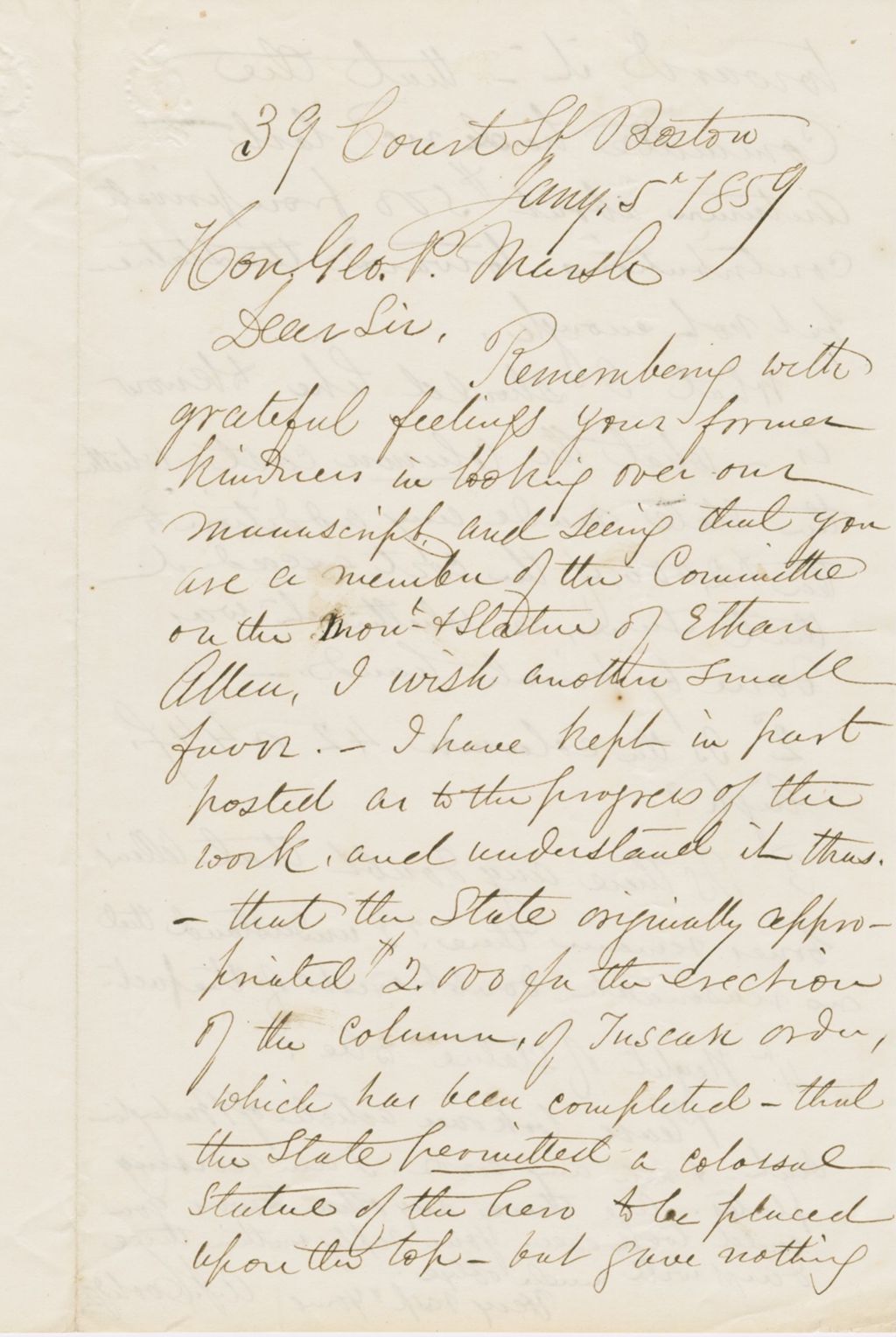 Miniature of Letter from AUSTIN JACOBS COOLIDGE to GEORGE PERKINS MARSH, dated January 5, 1859.