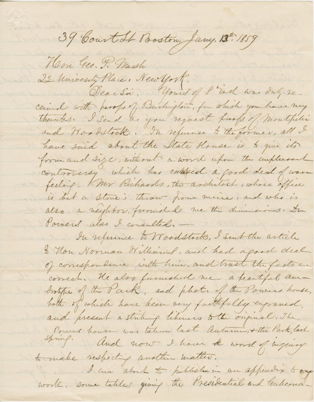 Miniature of Letter from AUSTIN JACOBS COOLIDGE to GEORGE PERKINS MARSH, dated January 13, 1859.