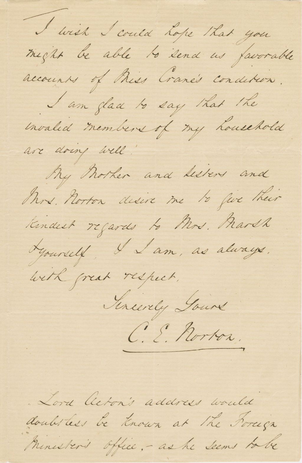 Miniature of Letter from CHARLES ELIOT NORTON to GEORGE PERKINS MARSH, dated October 24, 1870.