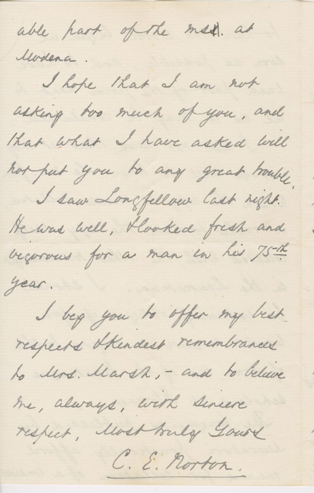 Miniature of Letter from CHARLES ELIOT NORTON to GEORGE PERKINS MARSH, dated June 6, 1881.