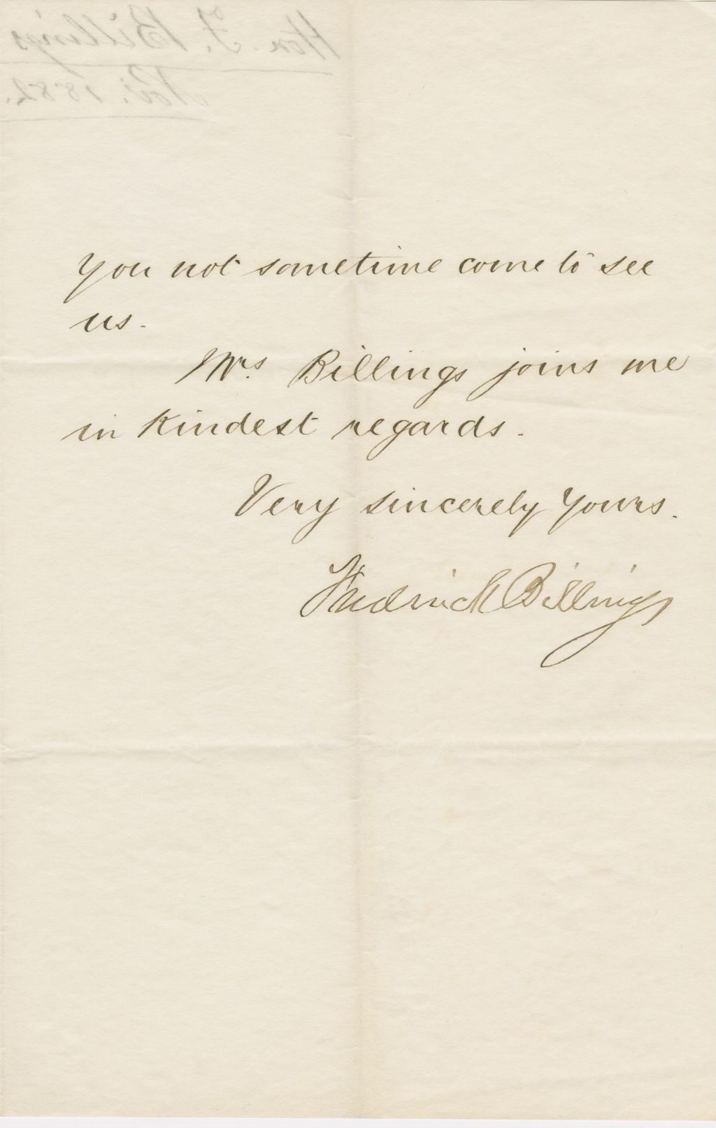 Miniature of Letter from FREDERICK BILLINGS to CAROLINE CRANE MARSH, dated November 8, 1882.