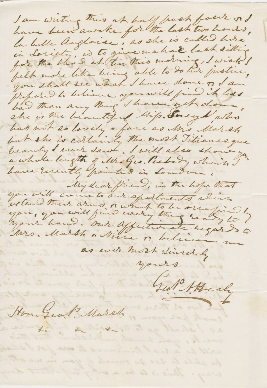 Miniature of Letter from G. P. A. HEALY to GEORGE PERKINS MARSH, dated July 6, 1854.