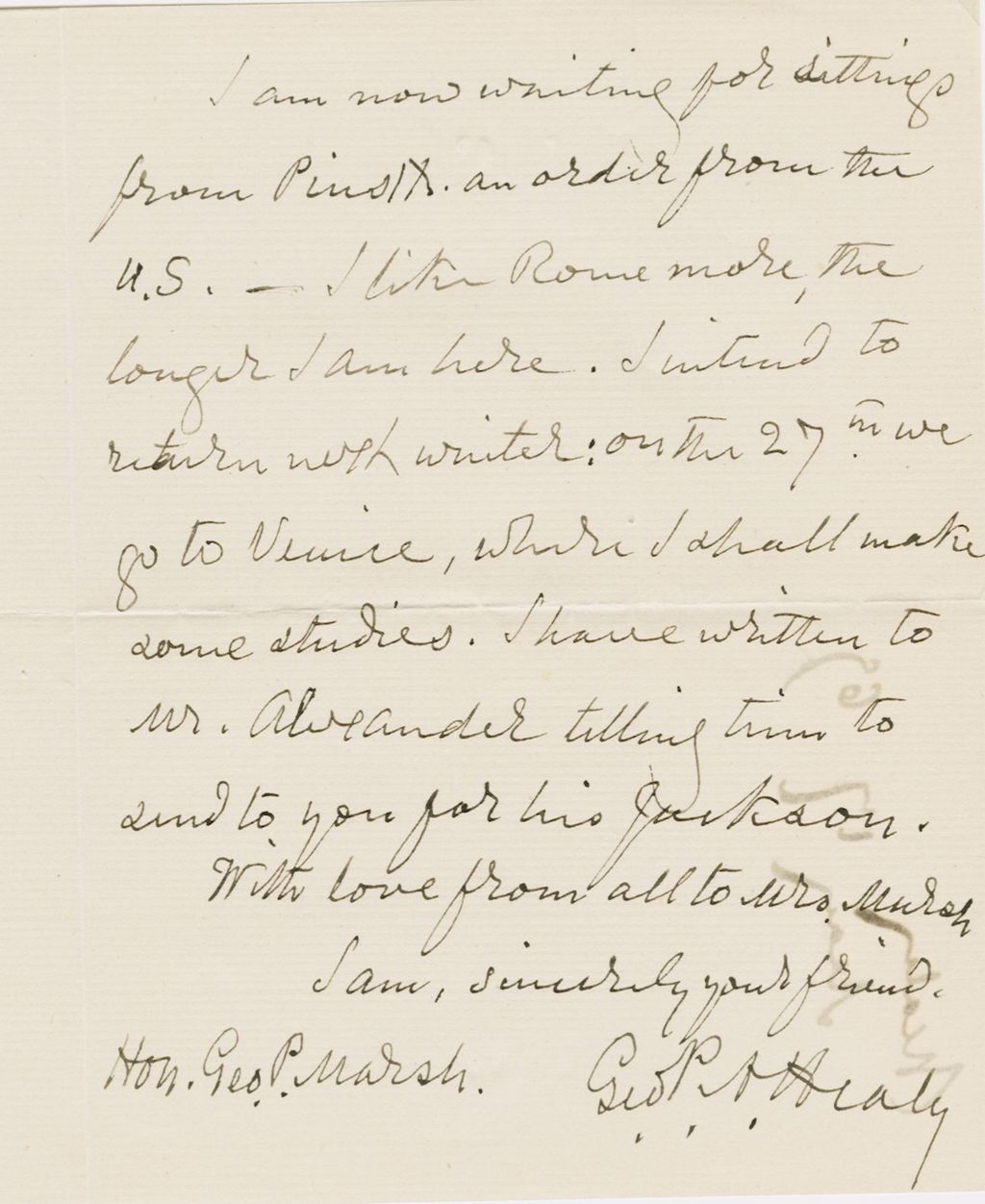 Miniature of Letter from G. P. A. HEALY to GEORGE PERKINS MARSH, dated May 17, 1869.