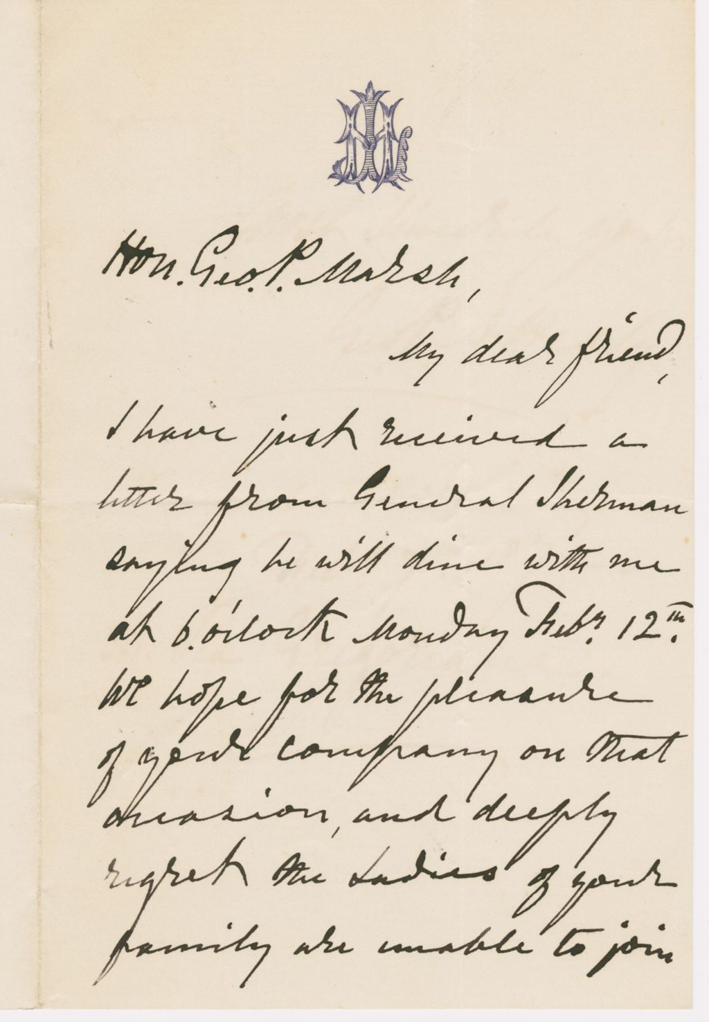 Miniature of Letter from G. P. A. HEALY to GEORGE PERKINS MARSH, dated February 7, 1872.