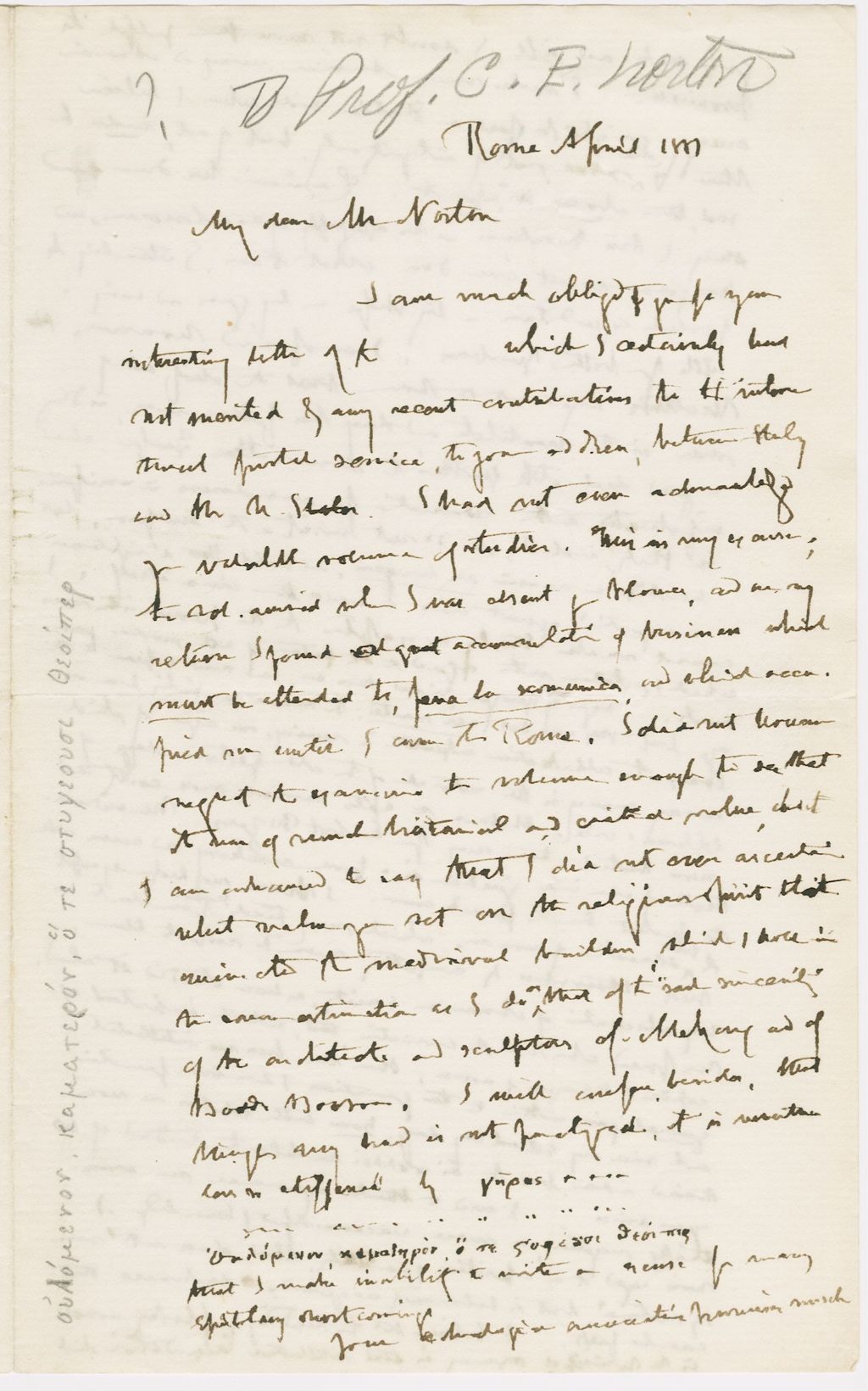 Miniature of Letter from GEORGE P. MARSH to CHARLES E. NORTON, dated April 1881.