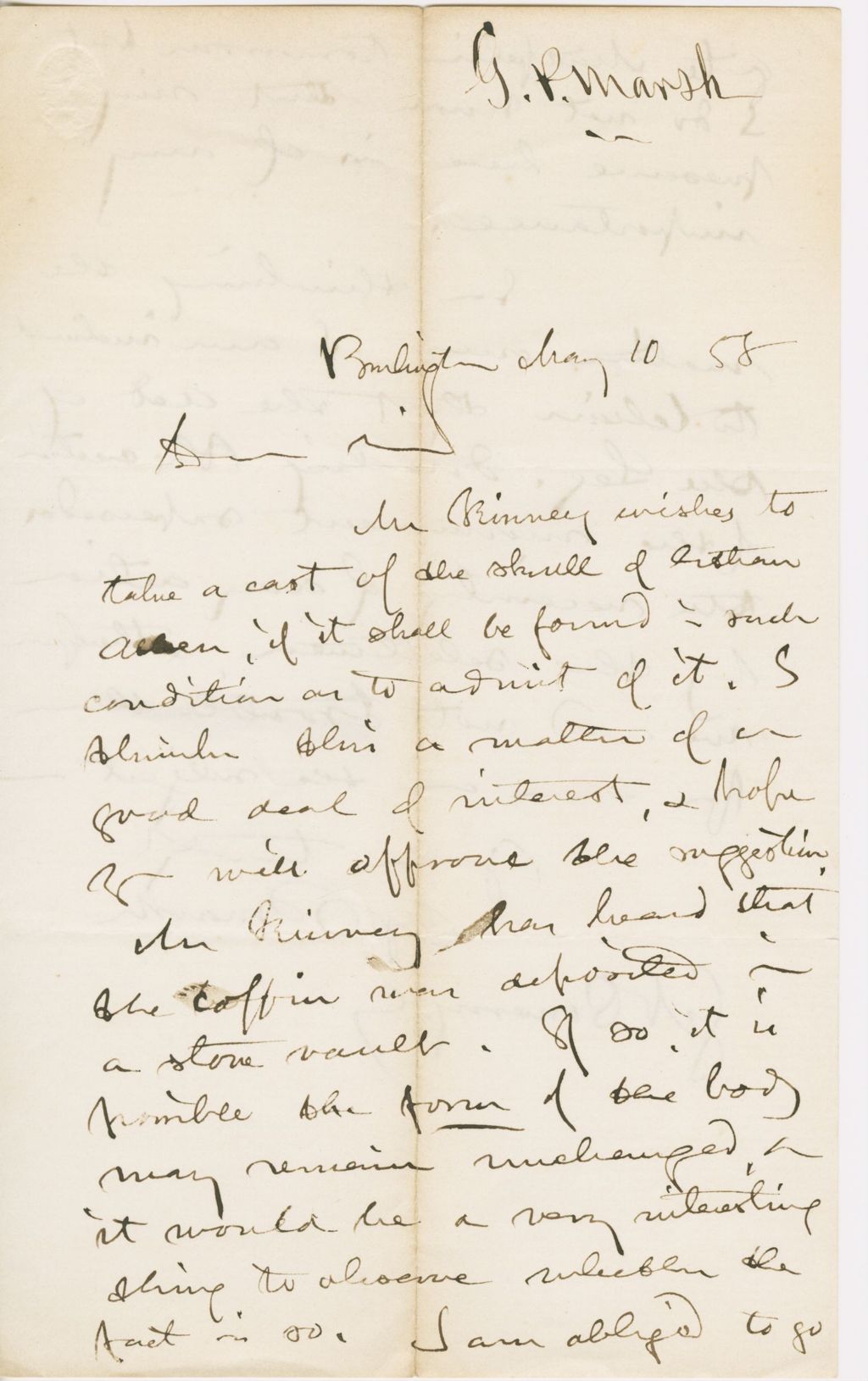 Miniature of Letter from GEORGE PERKINS MARSH to John Norton Pomeroy, dated May 10, 1858.