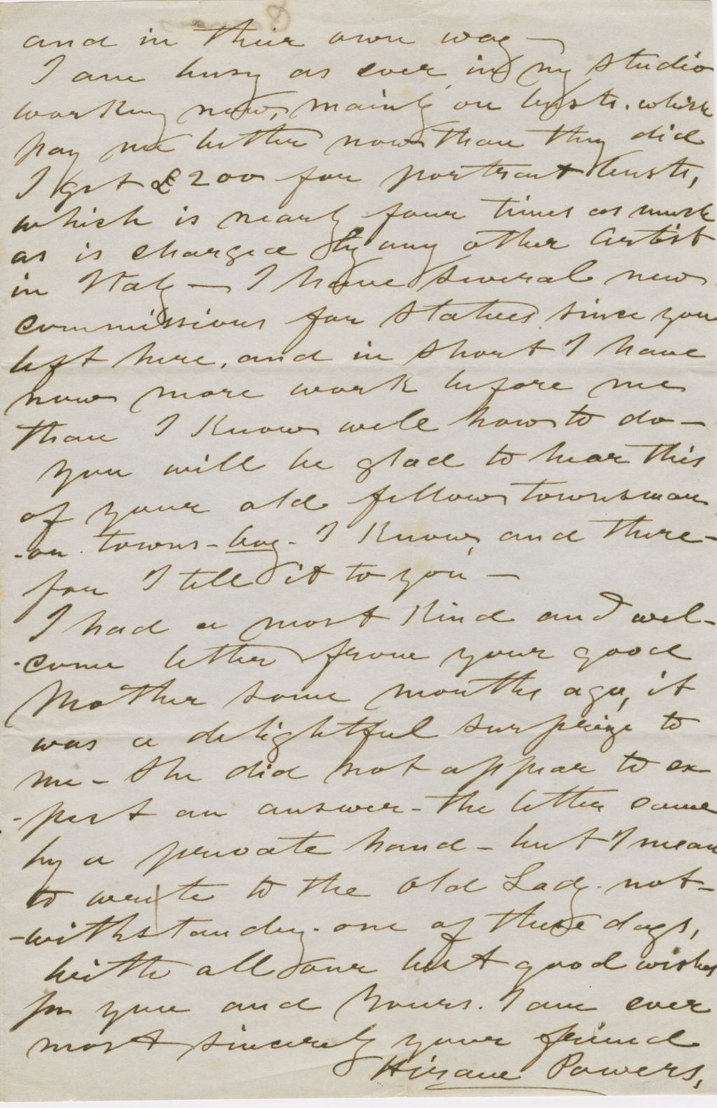 Miniature of Letter from HIRAM POWERS to GEORGE PERKINS MARSH, dated August 17, 1851.