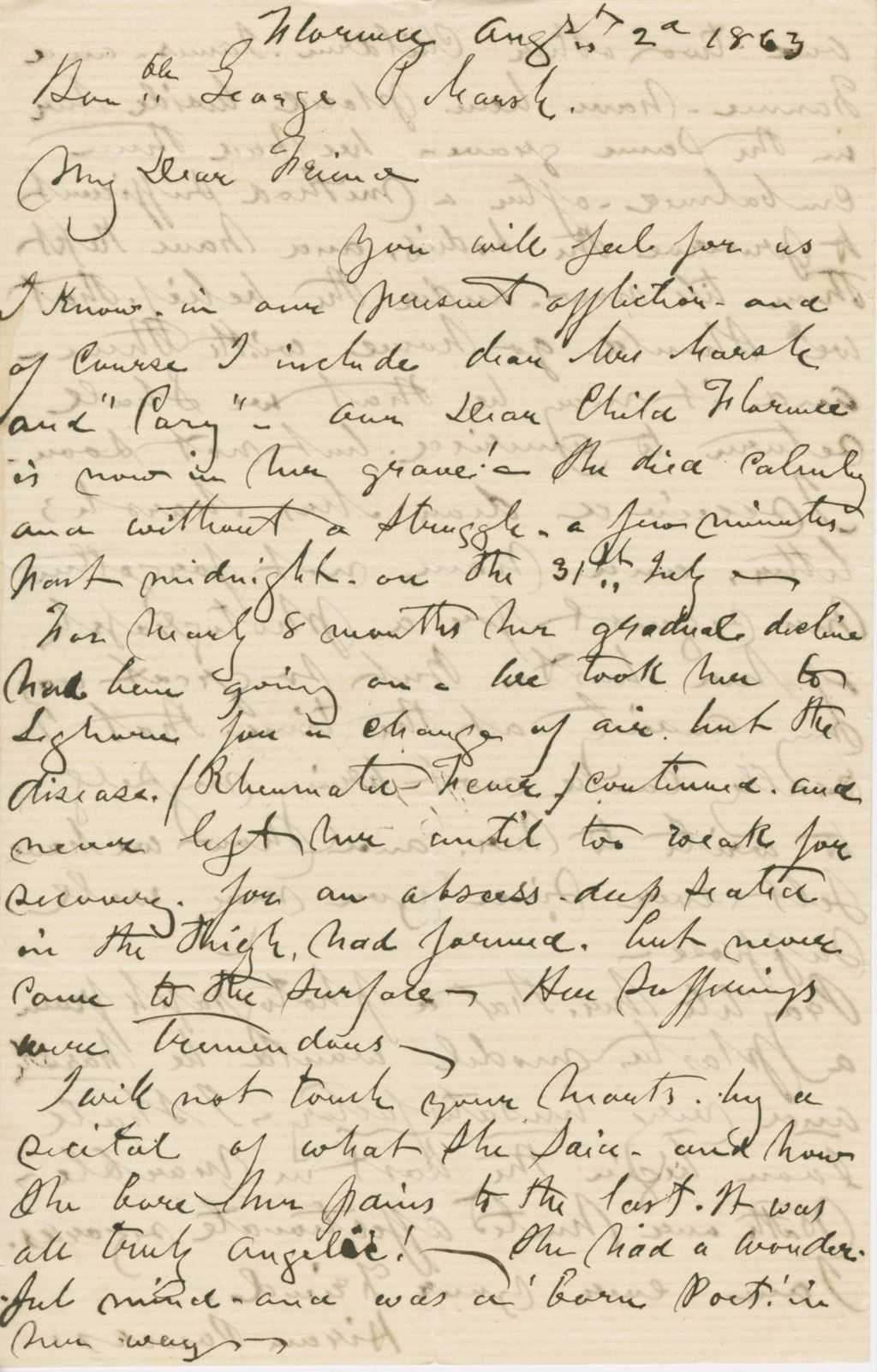 Miniature of Letter from HIRAM POWERS to GEORGE POWERS MARSH, dated August 2, 1863.