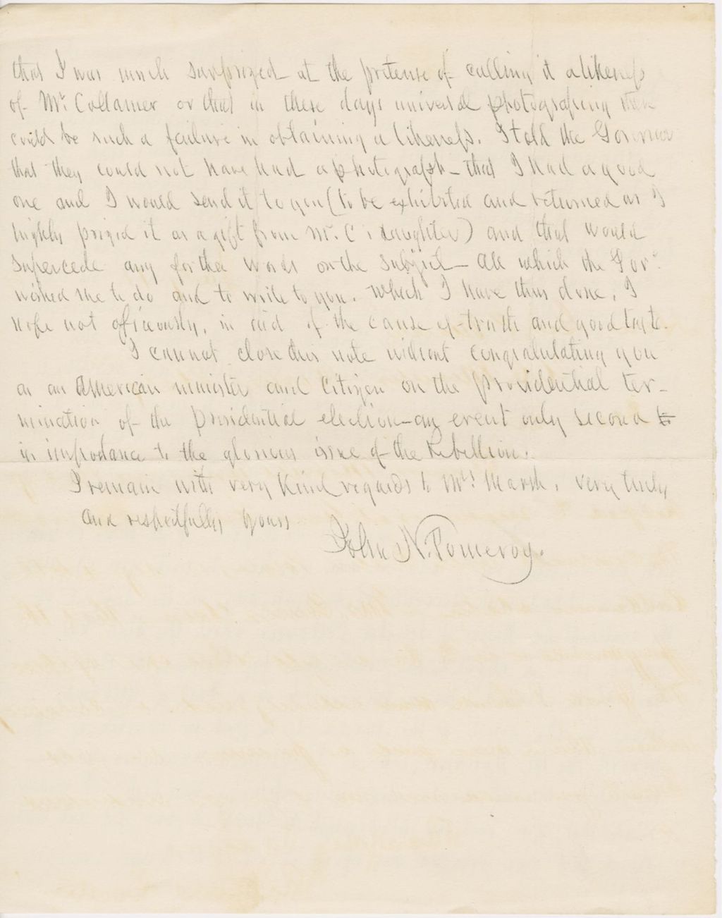 Miniature of Letter from JOHN NORTON POMEROY to GEORGE PERKINS MARSH, dated March 21, 1877.