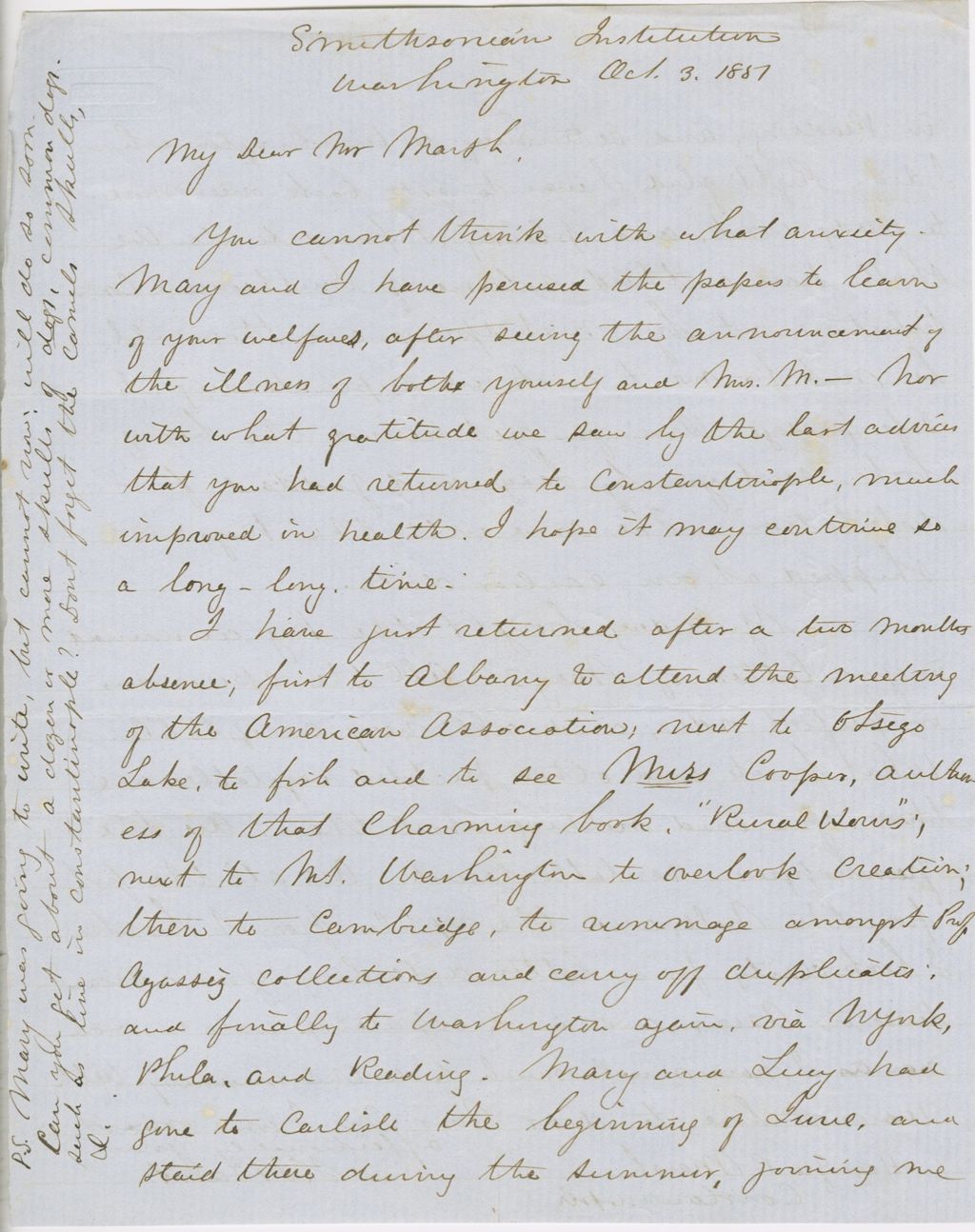 Miniature of Letter from SPENCER FULLERTON BAIRD to GEORGE PERKINS MARSH, dated October 3, 1851.