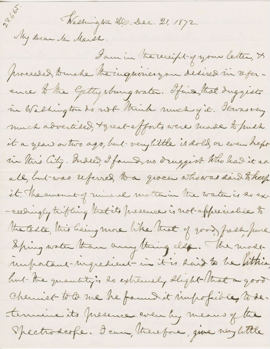 Miniature of Letter from SPENCER FULLERTON BAIRD and MARY CHURCHILL BAIRD to GEORGE PERKINS MARSH, dated December 21, 1872.