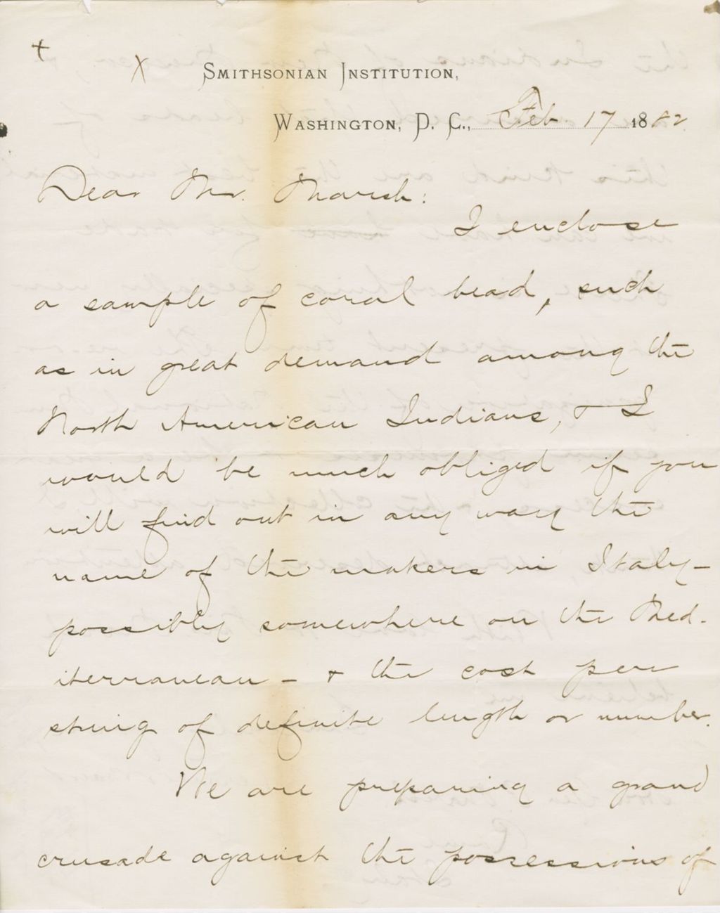 Miniature of Letter from SPENCER FULLERTON BAIRD to GEORGE PERKINS MARSH, dated February 17, 1882.