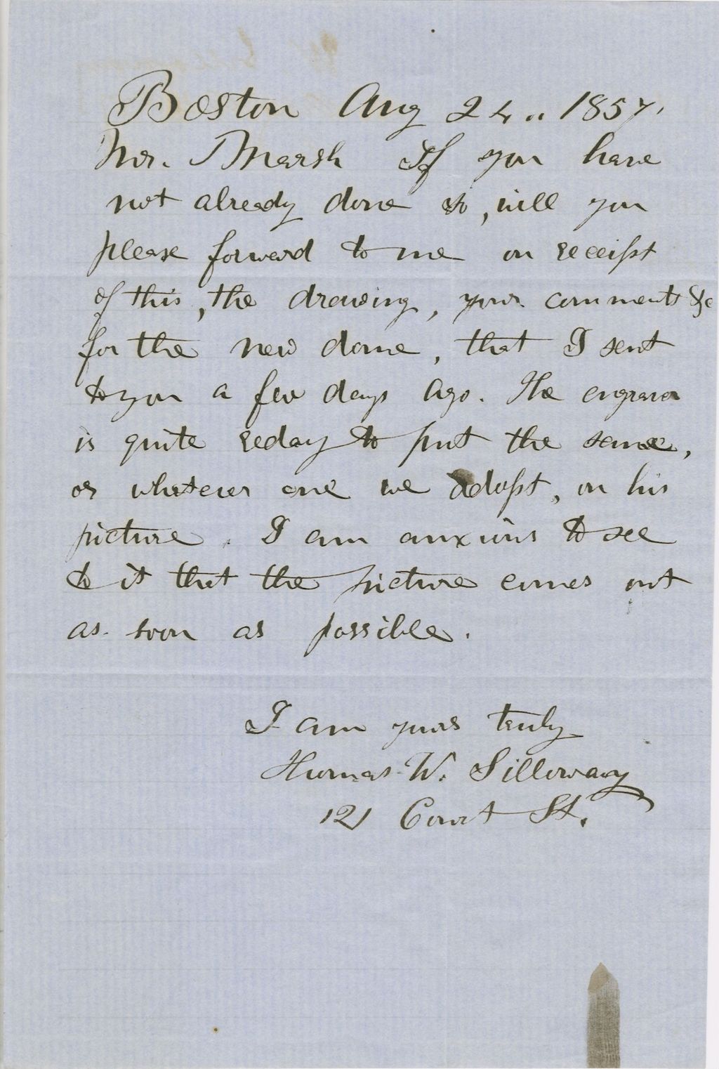 Miniature of Letter from THOMAS WILLIAM SILLOWAY to GEORGE PERKINS MARSH, dated August 24, 1857.