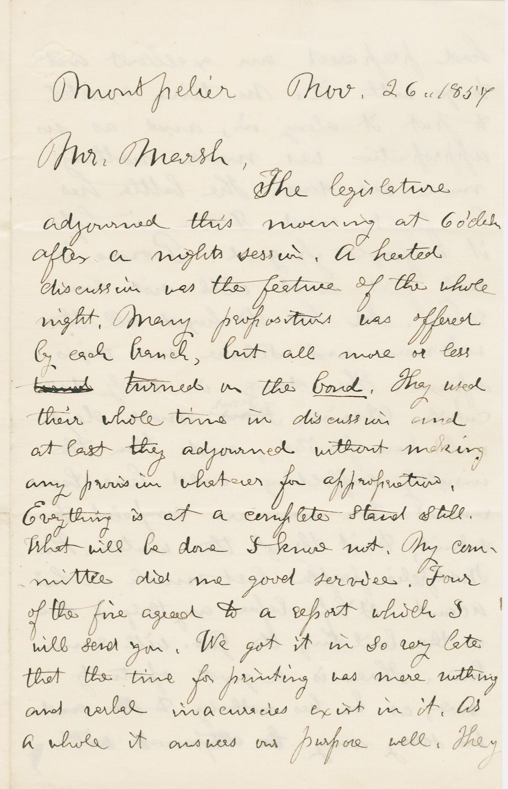 Miniature of Letter from THOMAS WILLIAM SILLOWAY to GEORGE PERKINS MARSH, dated November 26, 1857.