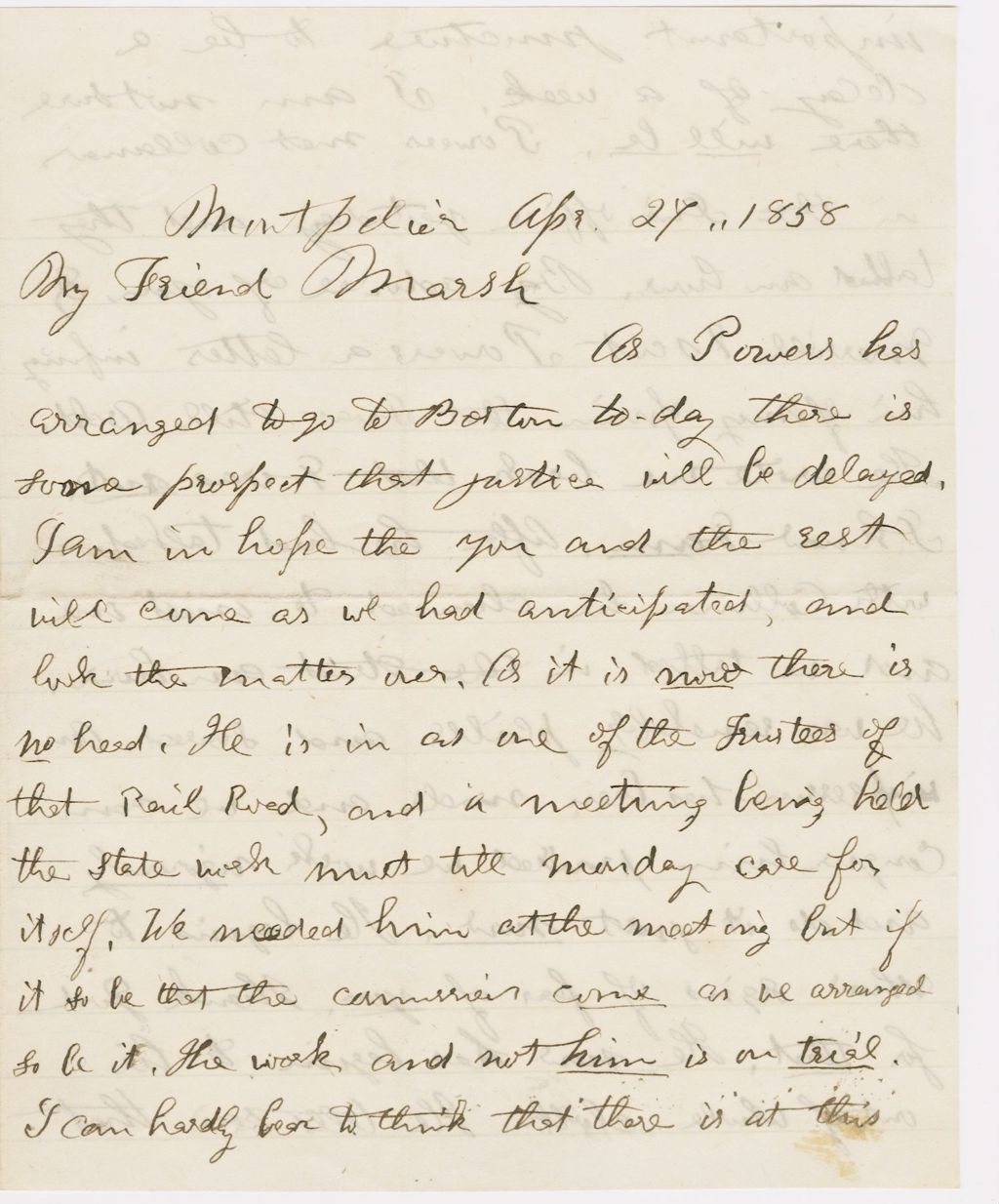 Miniature of Letter from THOMAS WILLIAM SILLOWAY to GEORGE PERKINS MARSH, dated April 27, 1858.