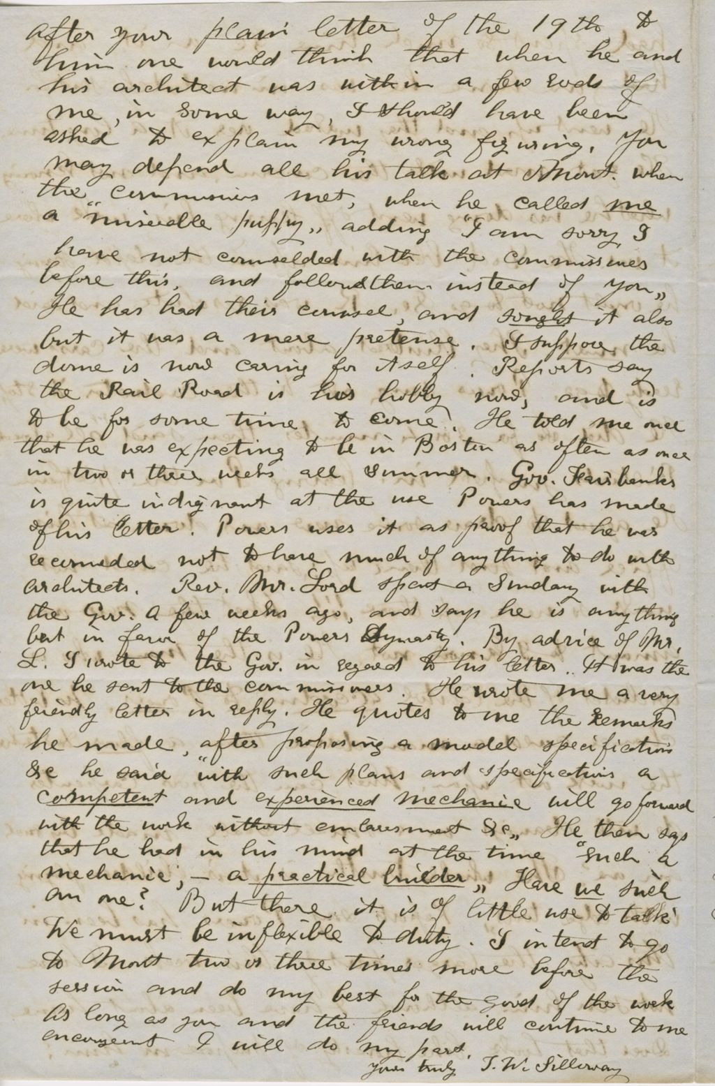 Miniature of Letter from THOMAS W. SILLOWAY to GEORGE PERKINS MARSH, dated July 31, 1858.