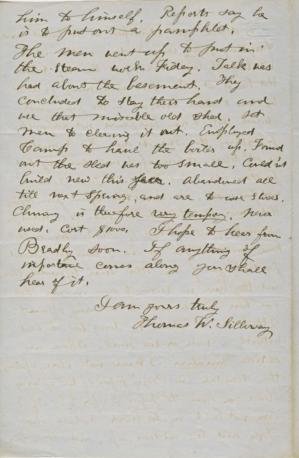 Miniature of Letter from THOMAS WILLIAM SILLOWAY to GEORGE PERKINS MARSH, dated December 22, 1858.