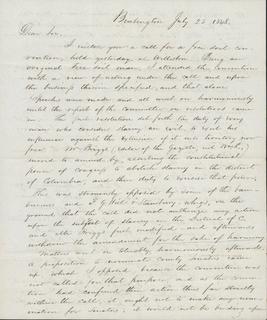 Miniature of Letter from WILLIAM WESTON to GEORGE PERKINS MARSH, dated July 25, 1848.