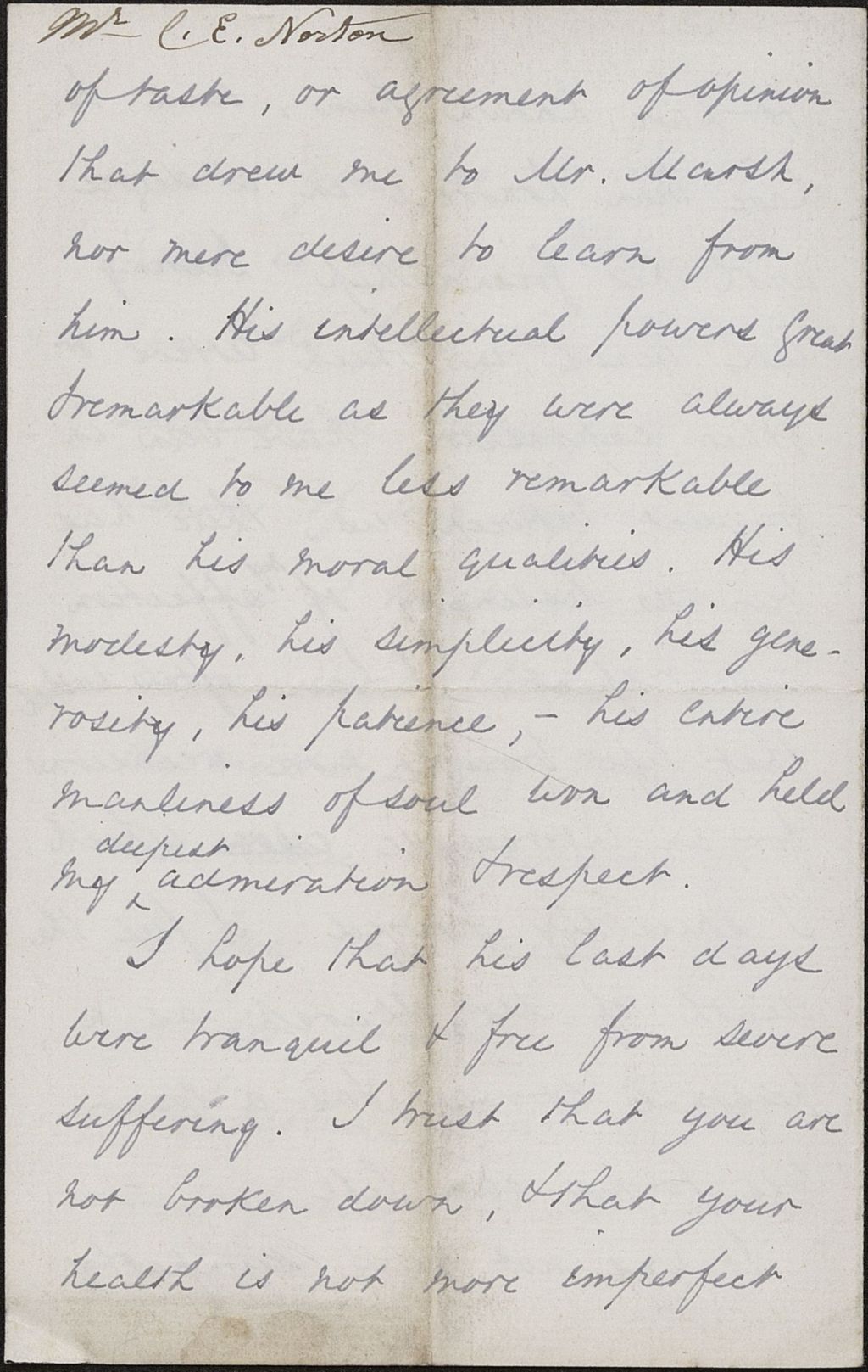 Miniature of Letter from CHARLES ELIOT NORTON to CAROLINE CRANE MARSH, dated August 5, 1882.