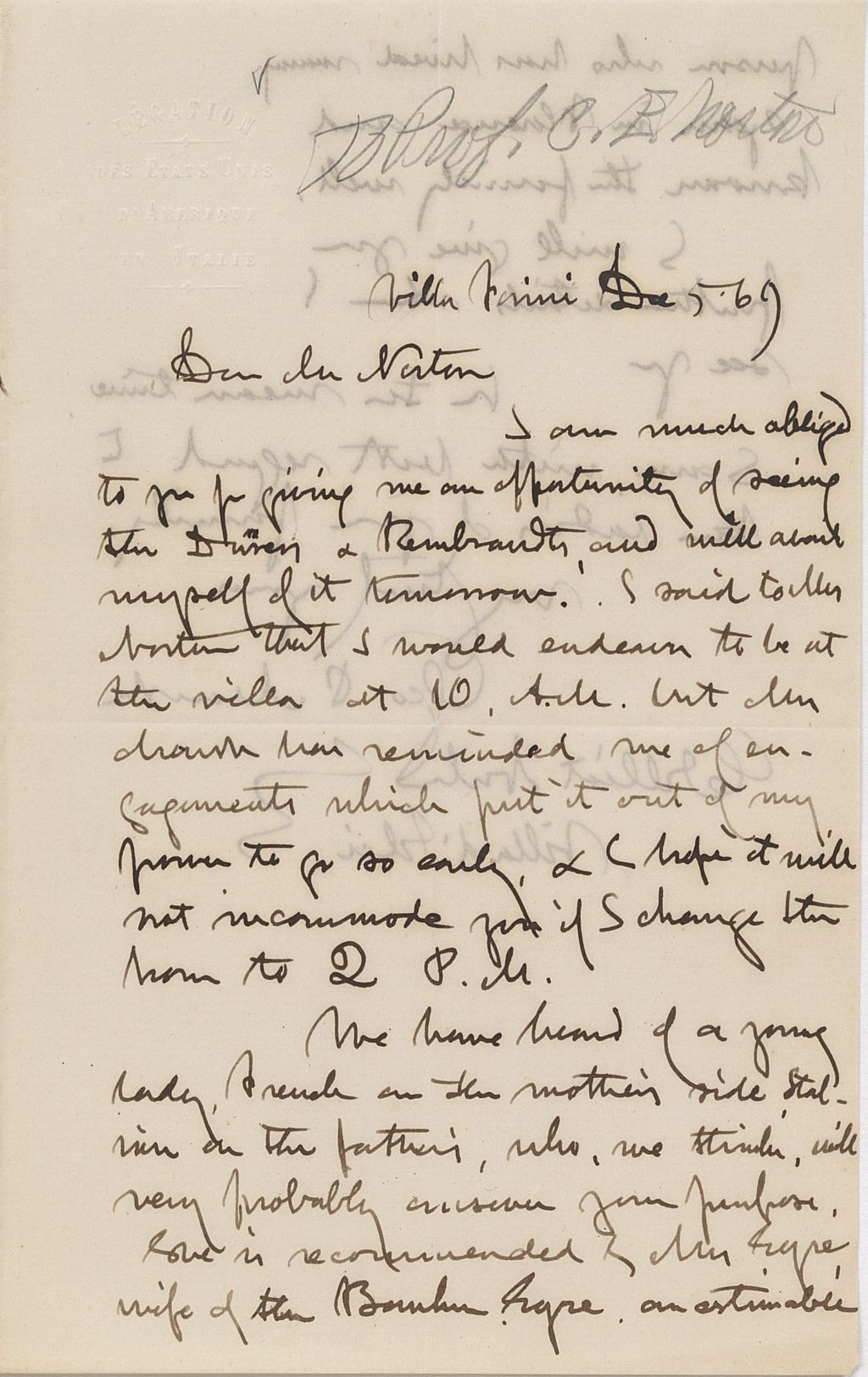 Miniature of Letter from GEORGE PERKINS MARSH to CHARLES ELIOT NORTON, dated December 5, 1869.