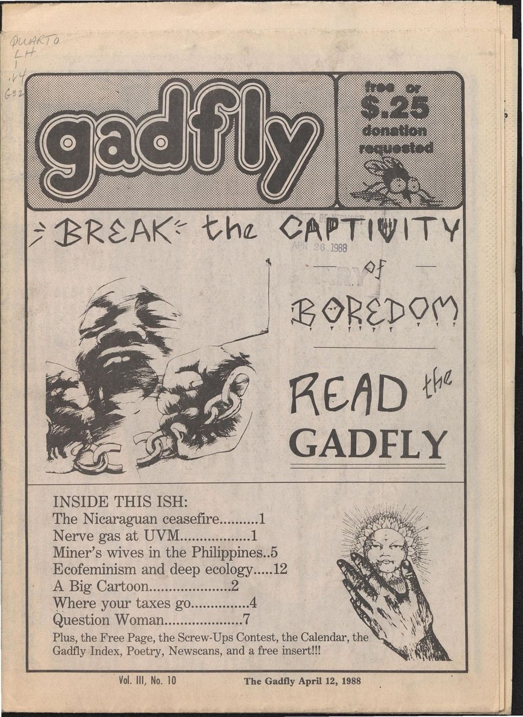 Miniature of The Gadfly : a UVM student newspaper, vol. 03, n. 10