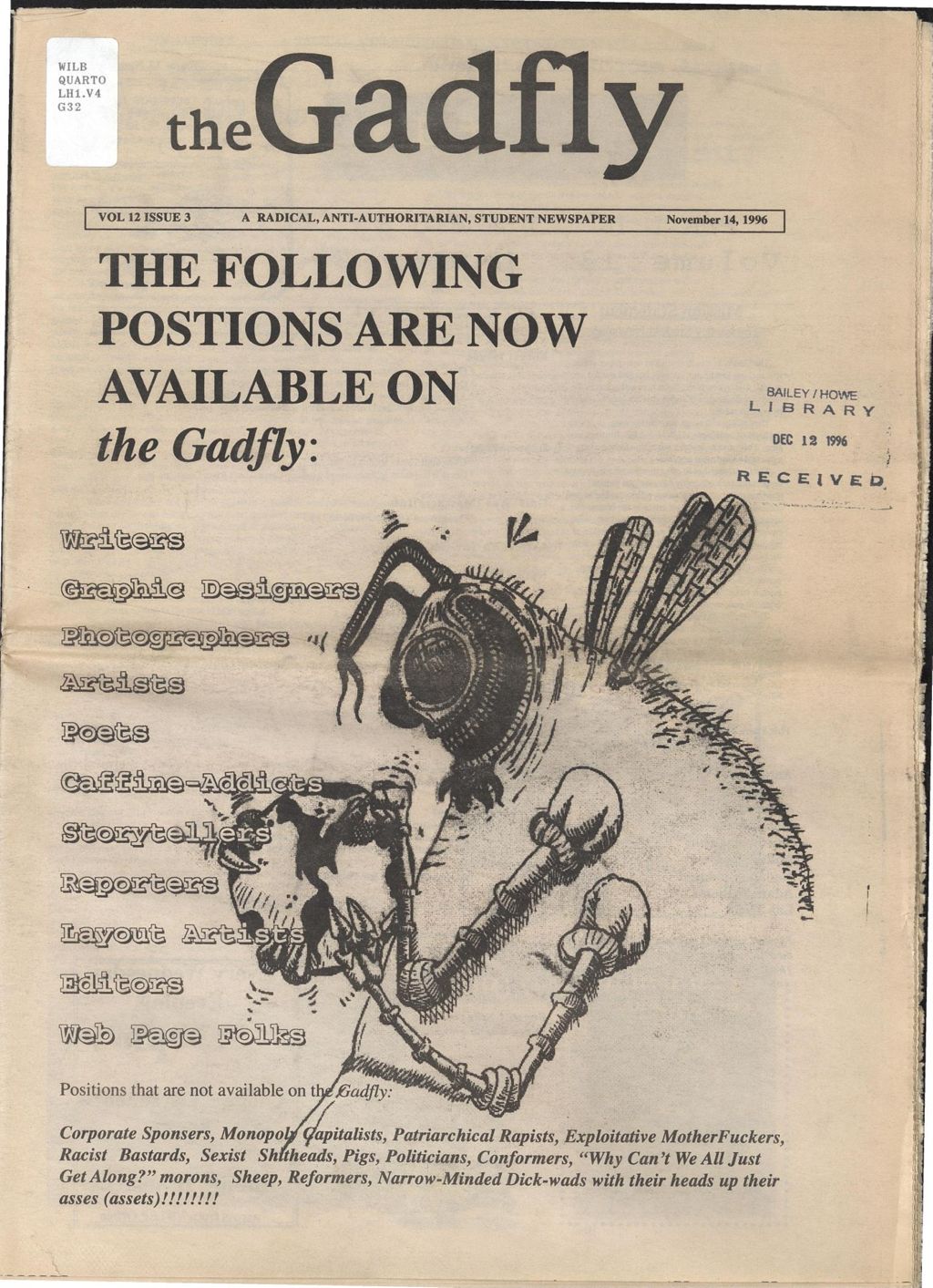 Miniature of The Gadfly : a UVM student newspaper, vol. 12, n. 03