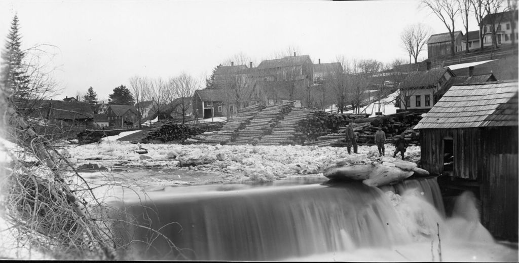 Miniature of Dam with piles of logs in the background