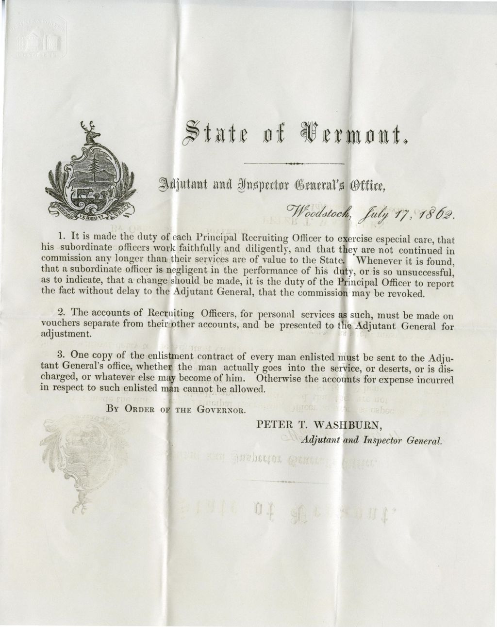 Miniature of It is made the duty of each Principal Recruiting Officer to exercise especial care, that his subordinate officers work faithfully and diligently