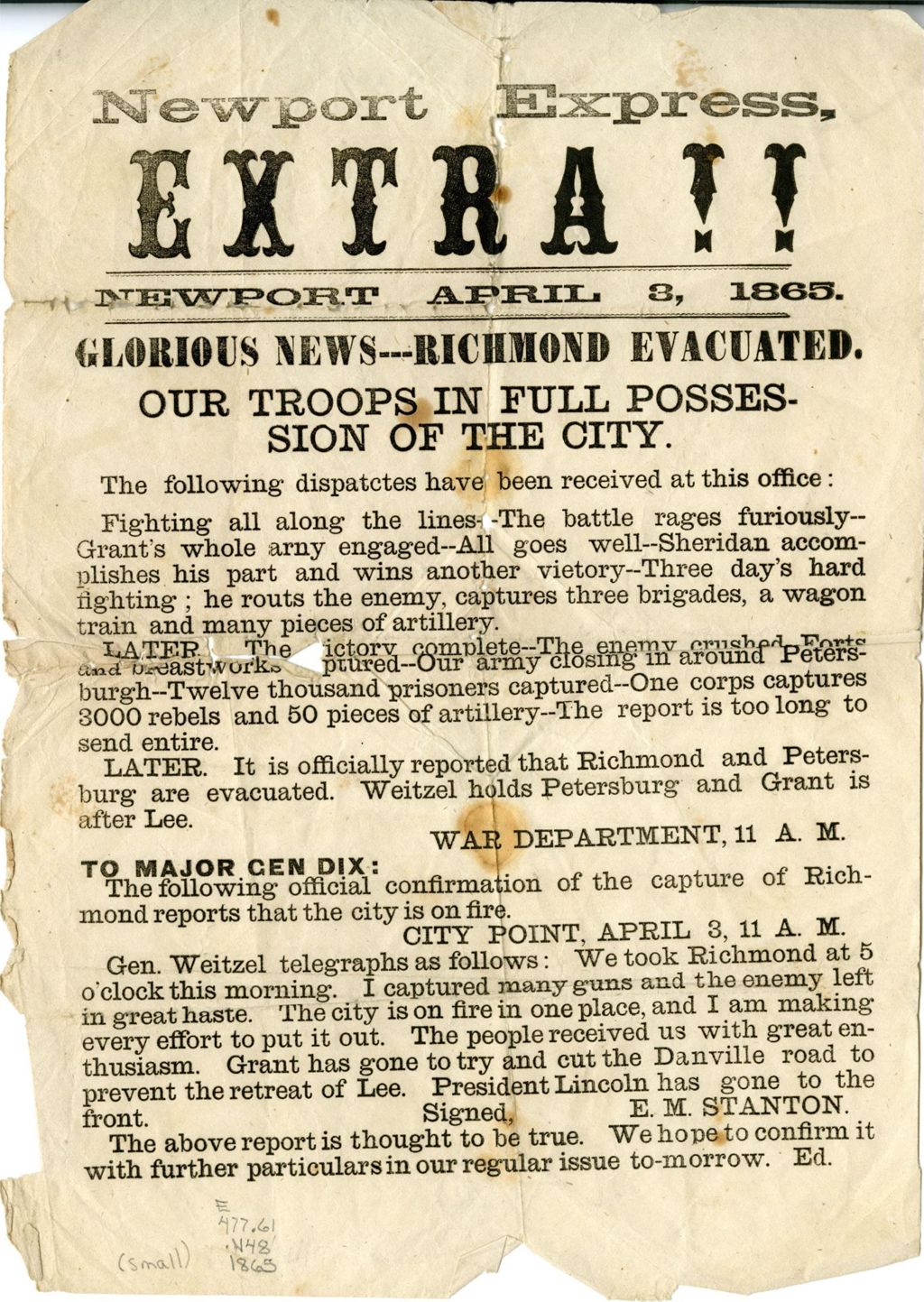 Miniature of Newport express, extra, Newport, April 3, 1865