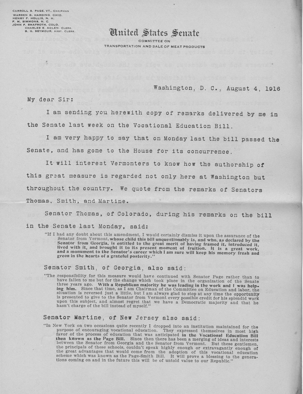 Miniature of Vocational education: Speech of Hon. Carroll S. Page of Vermont in the Senate of the United States, June 24, 1916.