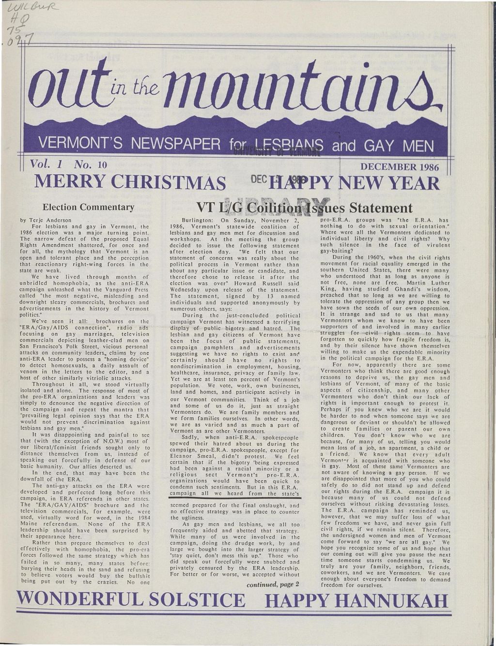 Miniature of Out in the Mountains, December, 1986