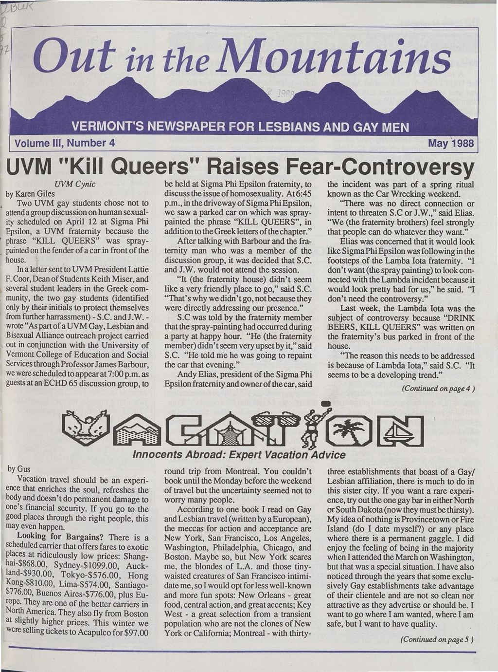 Miniature of Out in the Mountains, May, 1988