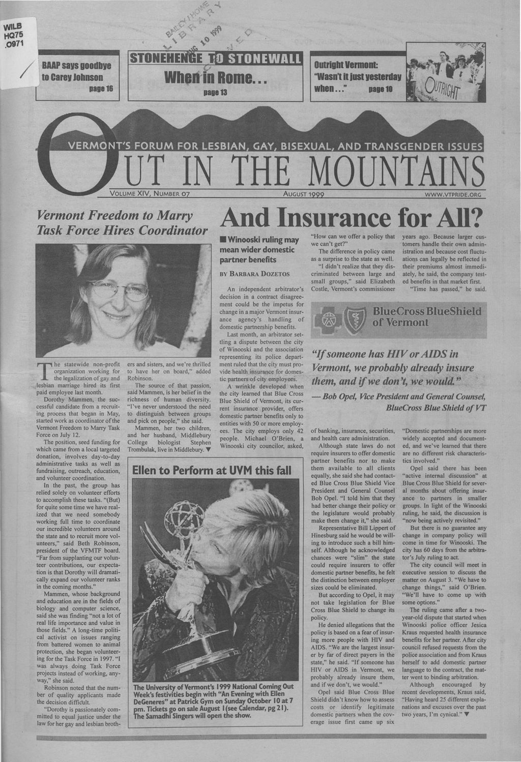 Miniature of Out in the Mountains, August, 1999