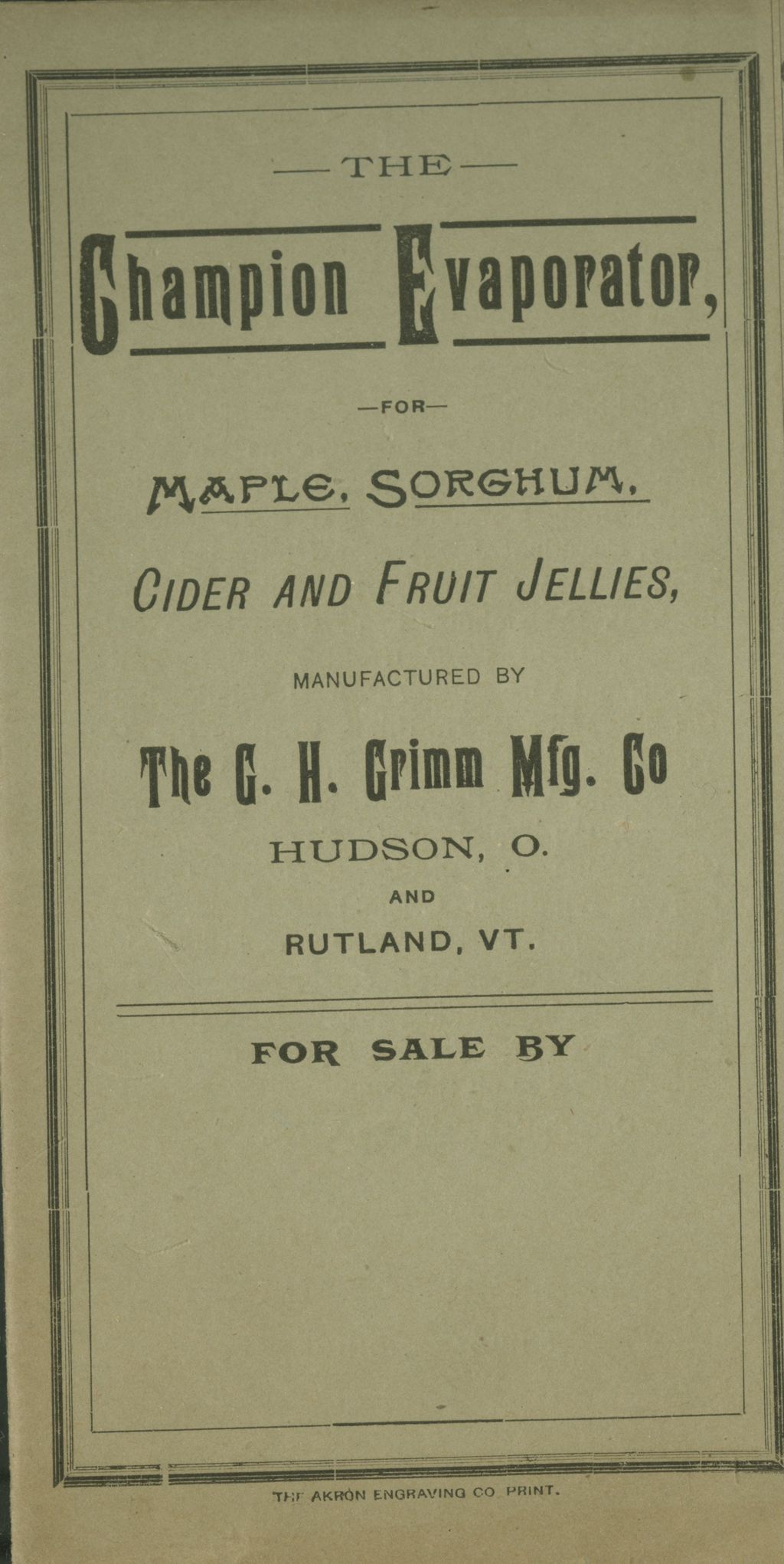 Miniature of G.H. Grimm Mfg. Co Evaporator Label