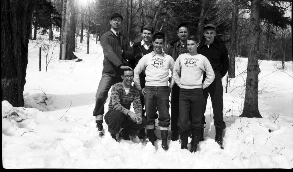 Miniature of Student workers posing in the sugar bush