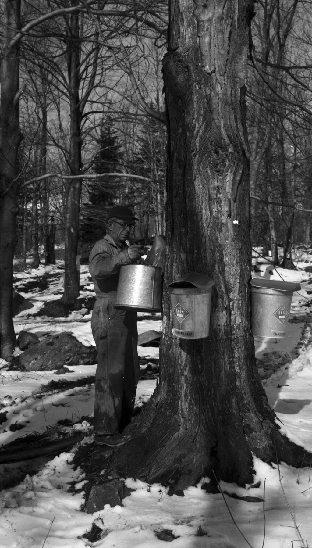 Miniature of Worker checking collection buckets