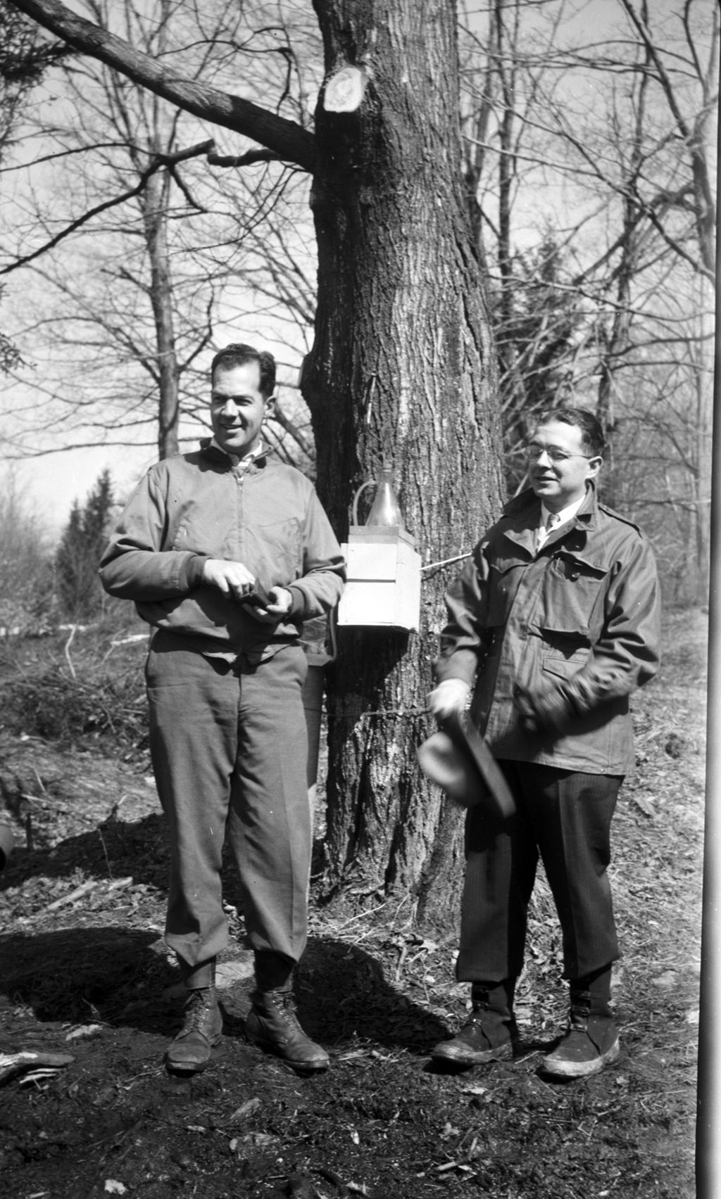 Miniature of Hugh Conklin and Bill Mahan, "General Foods' Boys," in the sugar bush