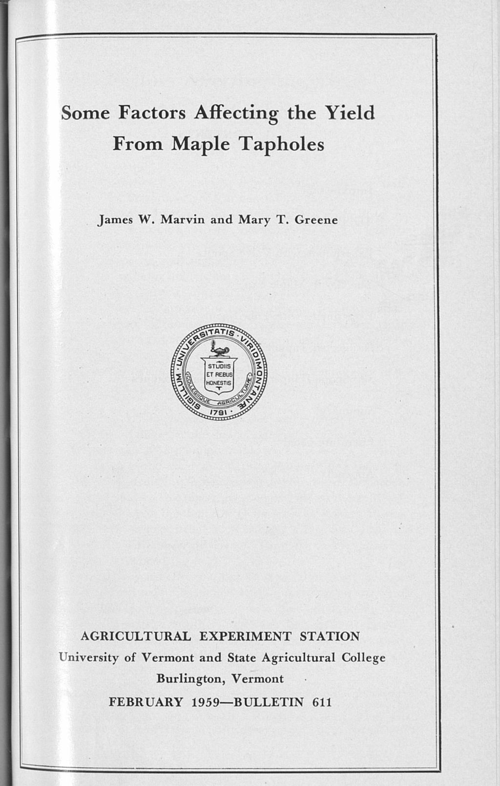 Miniature of Some factors affecting the yield from maple tapholes