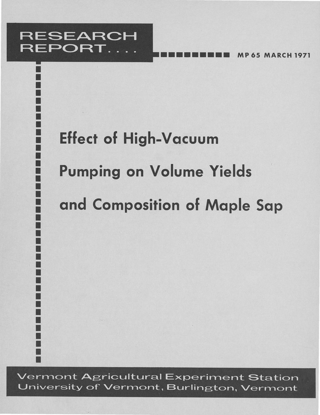 Miniature of Effect of high-vacuum pumping on volume yields and composition of maple sap