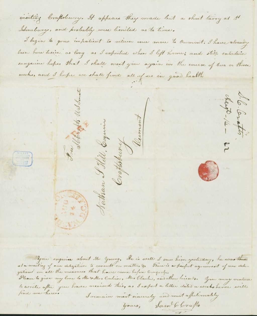 Miniature of Letter to Nathan and Mary Hill, August 14, 1842