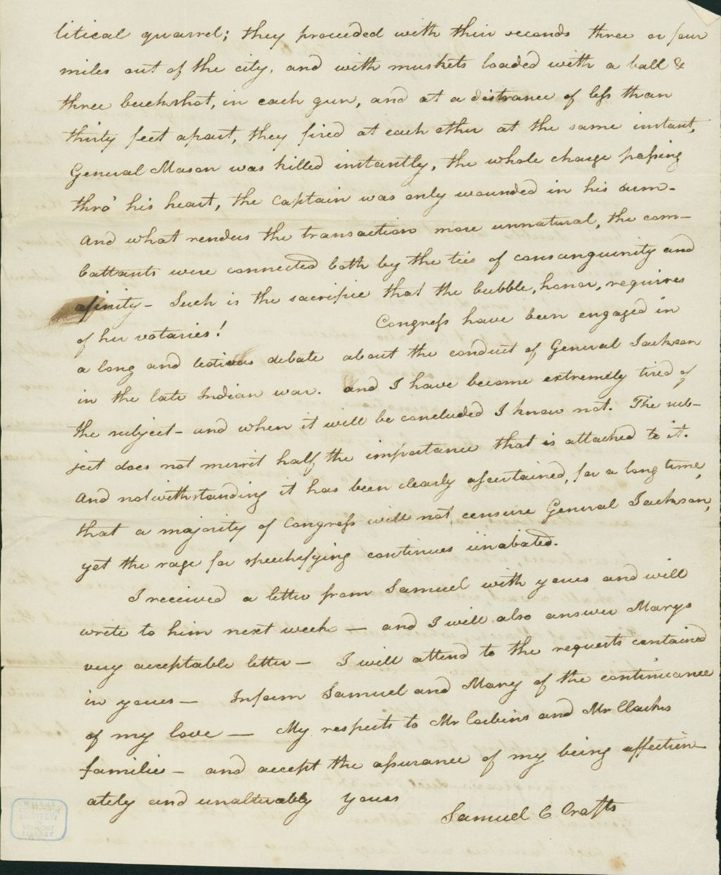 Miniature of Letter to Eunice Todd Crafts, February 6, 1819