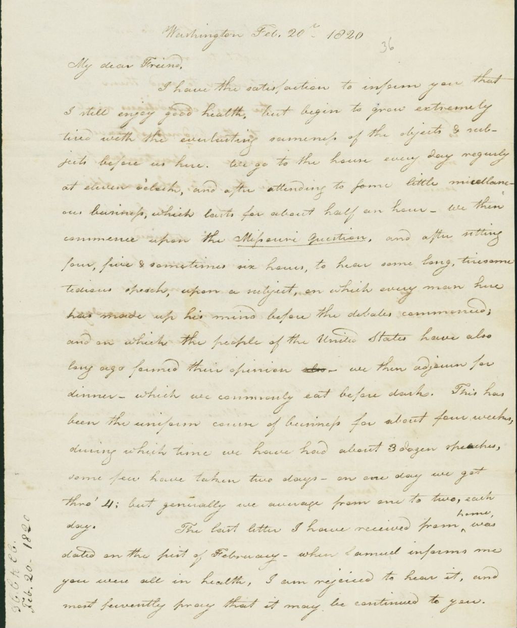 Miniature of Letter to Eunice Todd Crafts, February 20, 1820