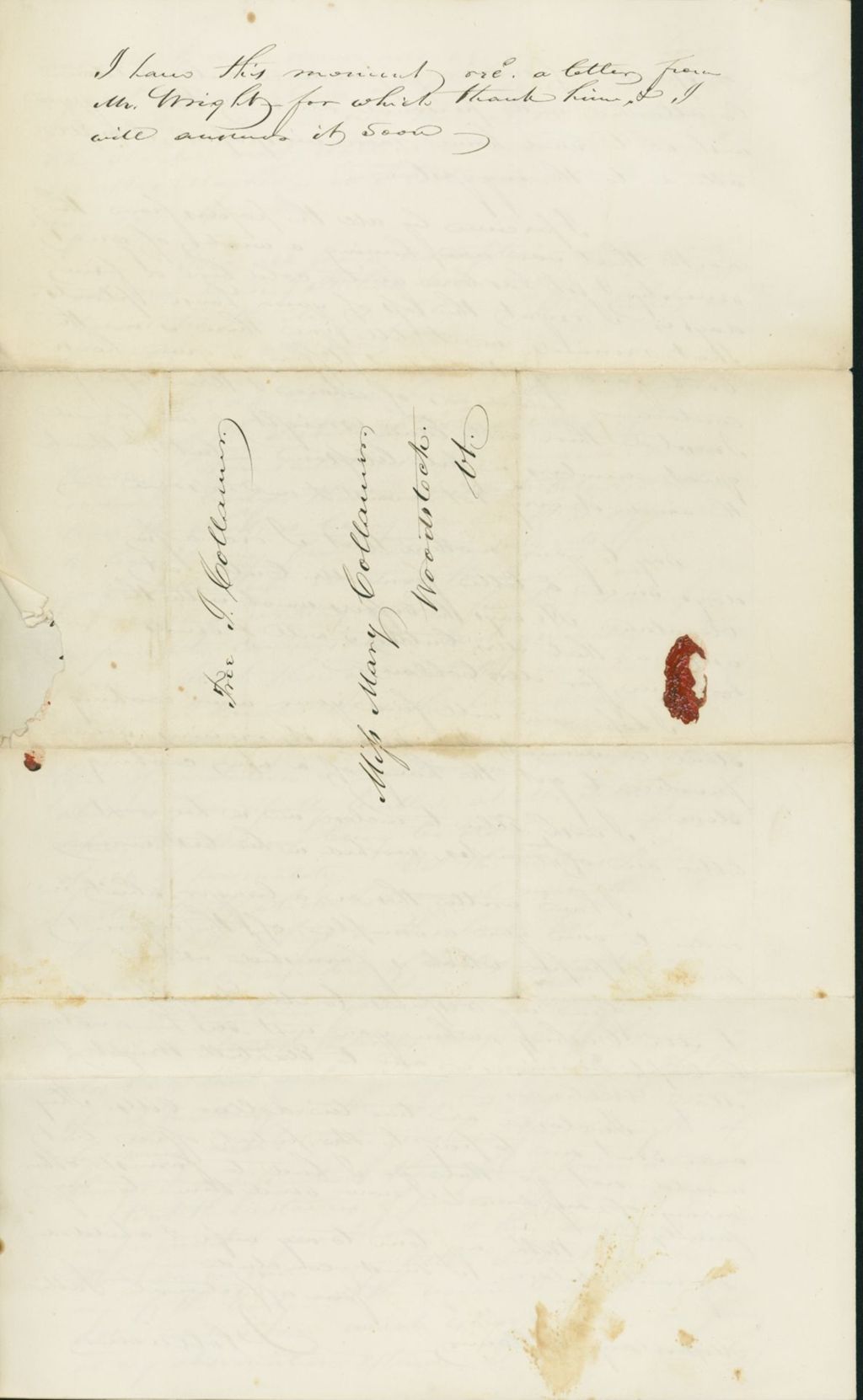 Miniature of Letter to Mary Collamer, February 4, 1844