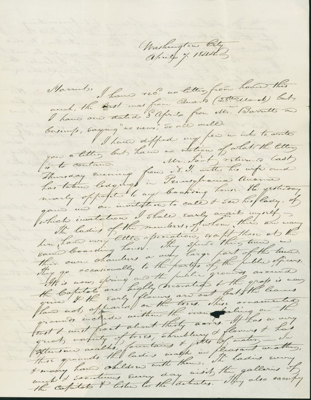 Miniature of Letter to Harriet Johnson, April 7, 1844