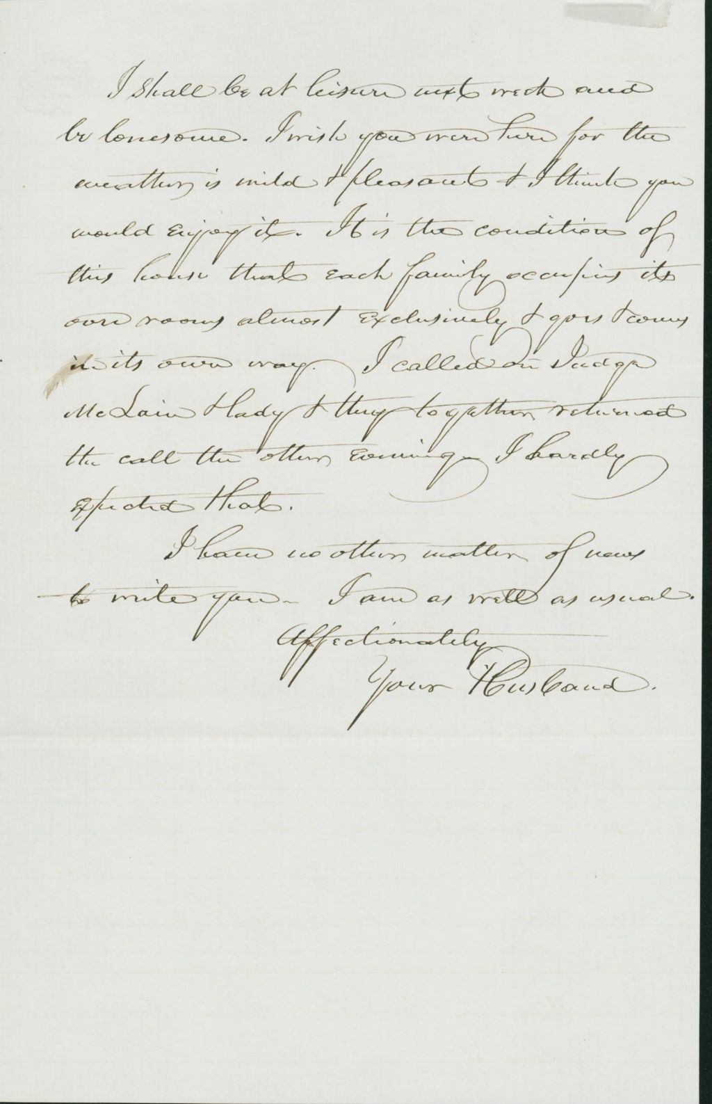 Miniature of Letter to Mary N. Collamer, December 20, 1857