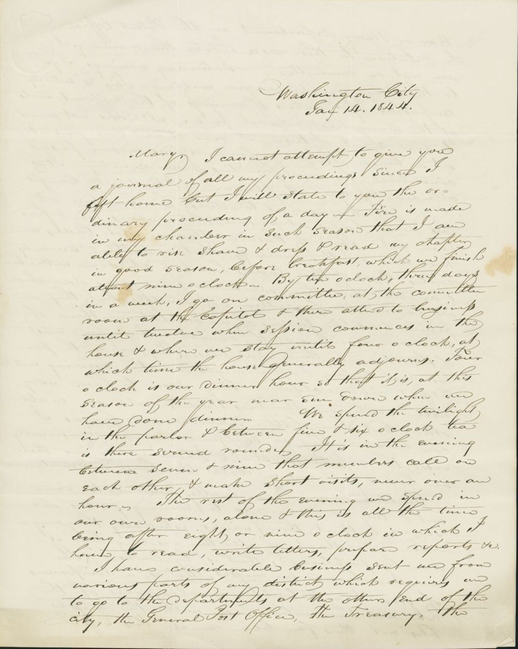 Miniature of Letter to Mary Collamer, January 14 1844