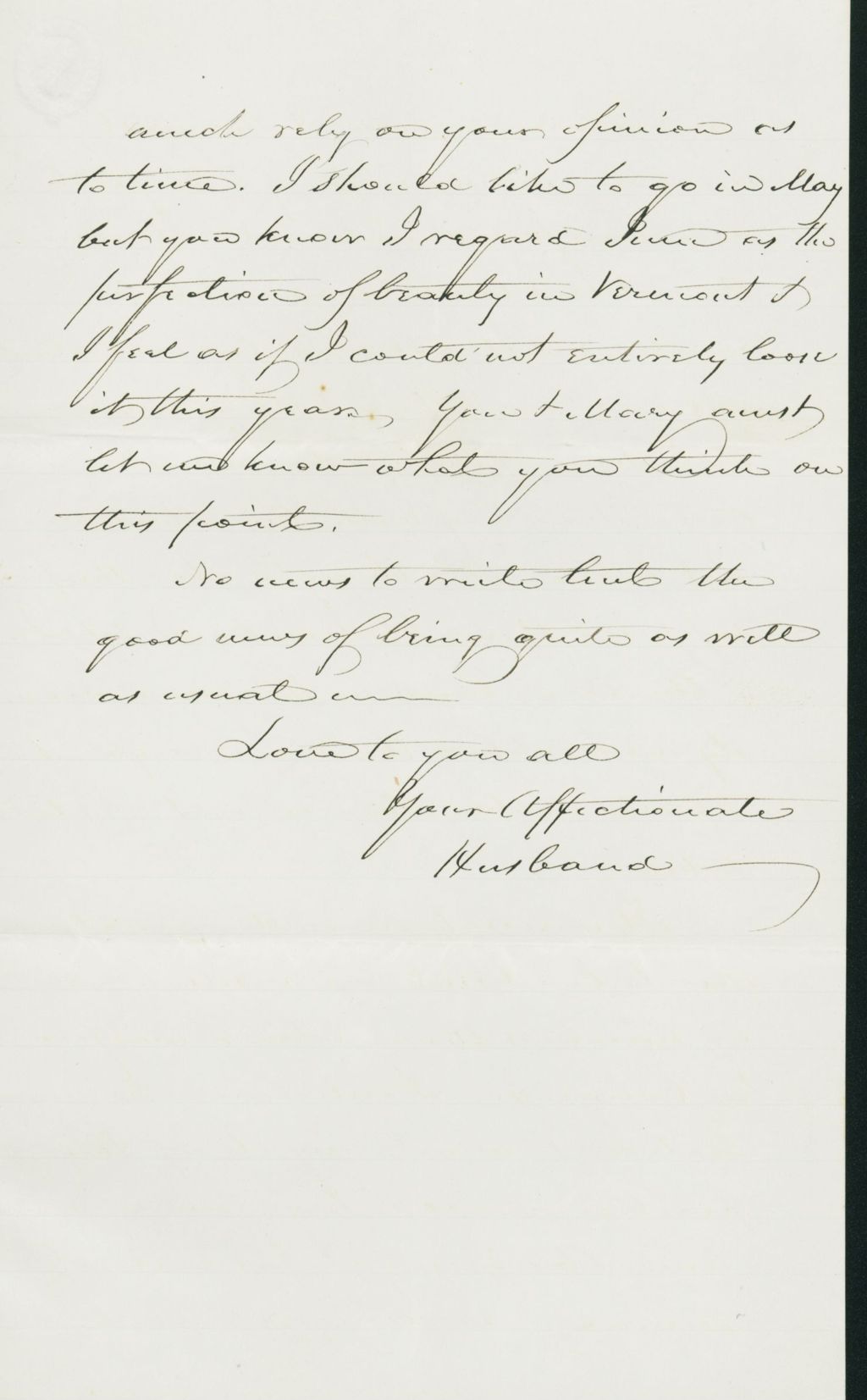 Miniature of Letter to Mary N. Collamer, April 13, 1856