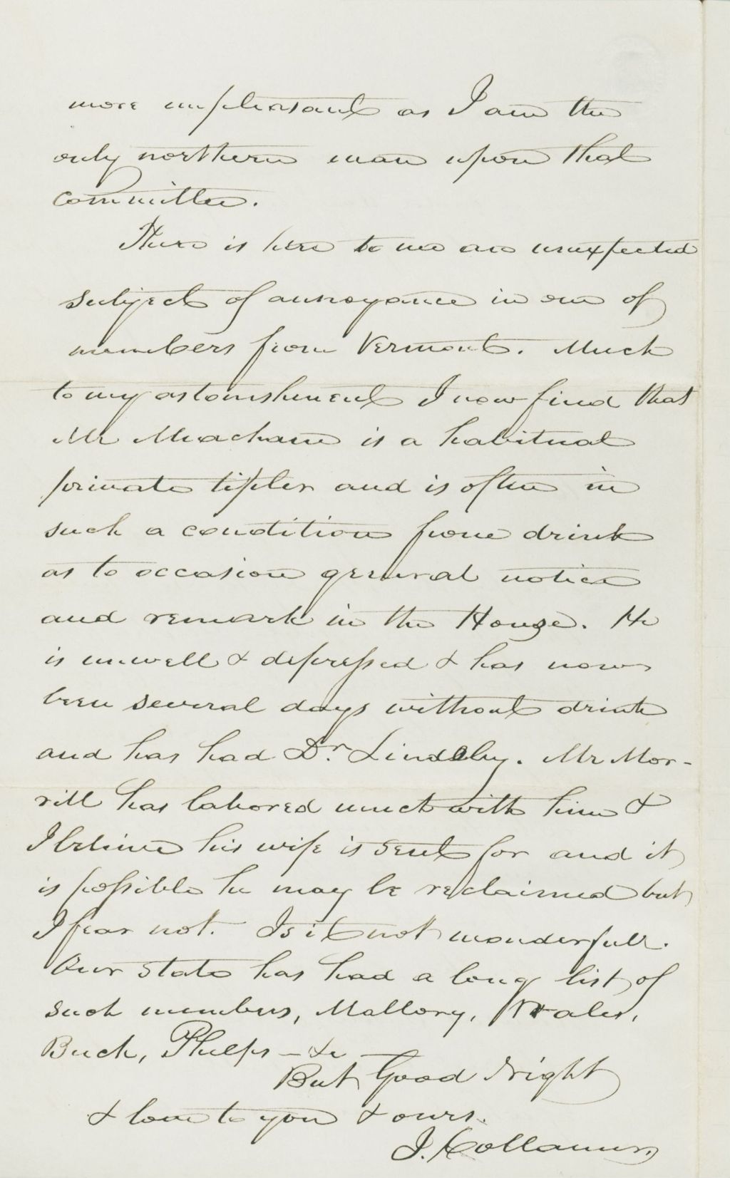 Miniature of Letter to Mary N. Collamer, February 24, 1856