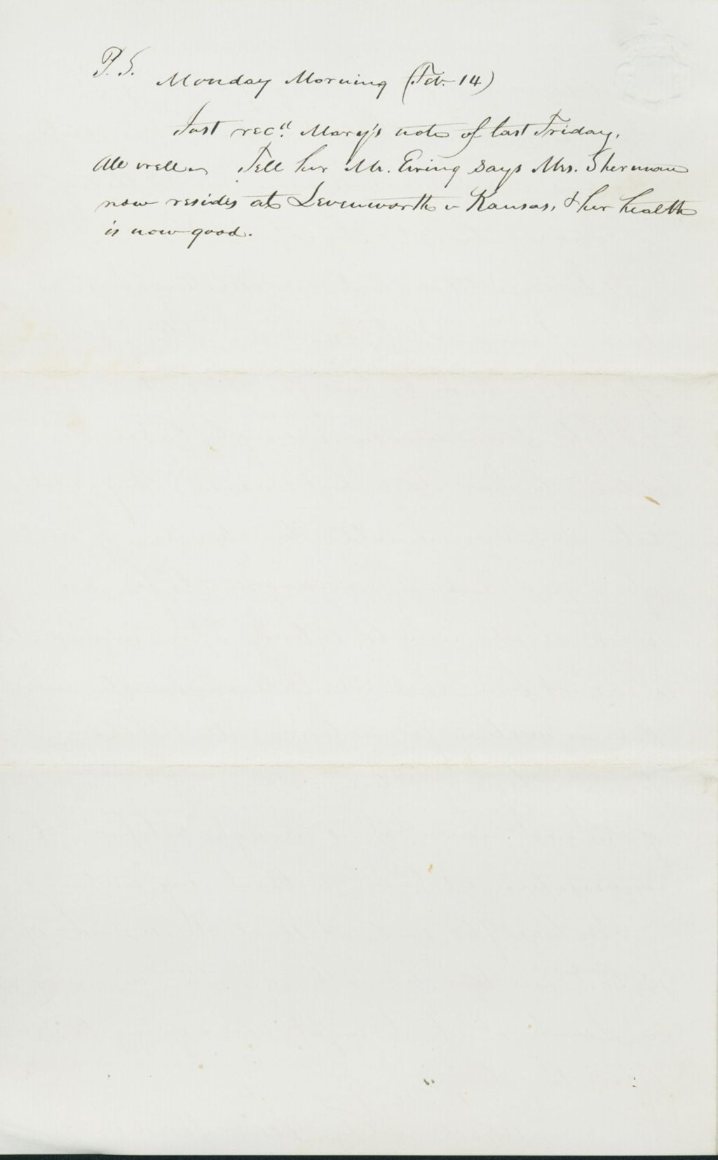 Miniature of Letter to Mary N. Collamer, February 13, 1859