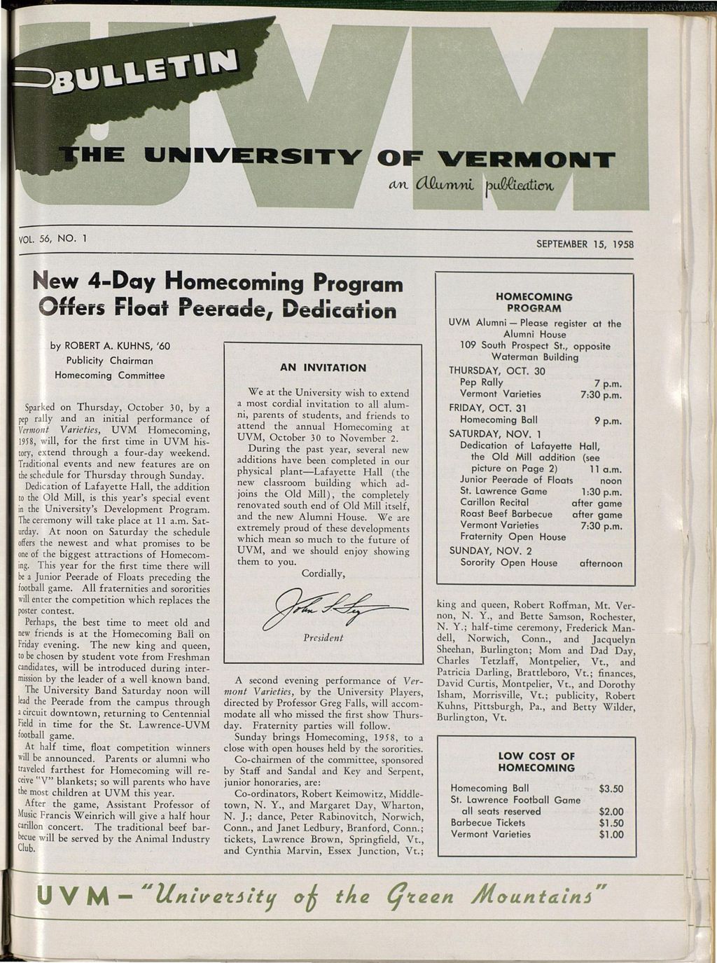 Miniature of Bulletin of the University of Vermont vol. 56 no. 01